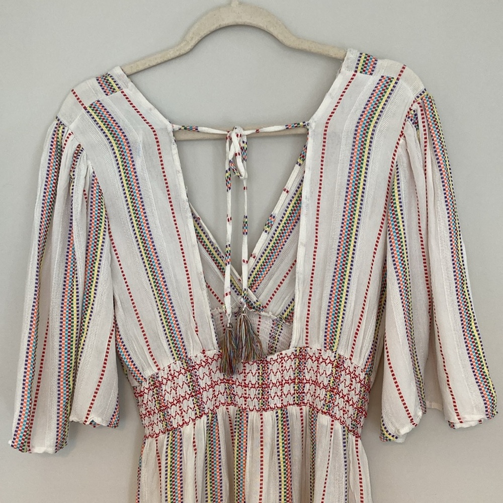 Blue Island Beach Cover Up Size: S Smocked Waist. Open Back with Tie